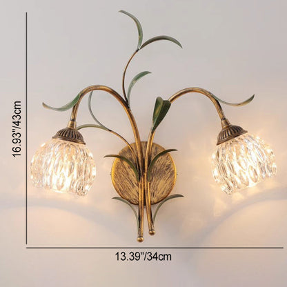 Traditional French Flower Wall Sconce – 1/2-Light Iron & Glass Lamp for Living Room