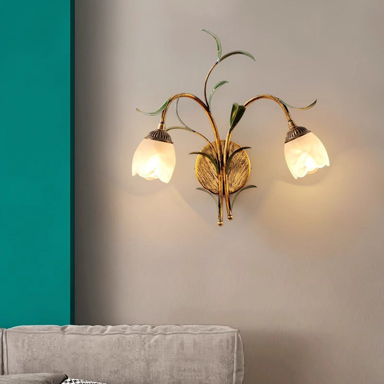 Traditional French Flower Wall Sconce – 1/2-Light Iron & Glass Lamp for Living Room