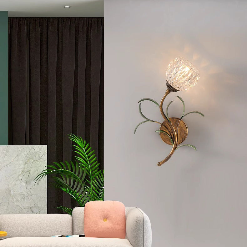 Traditional French Flower Wall Sconce – 1/2-Light Iron & Glass Lamp for Living Room