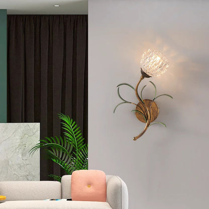 Traditional French Flower Wall Sconce – 1/2-Light Iron & Glass Lamp for Living Room