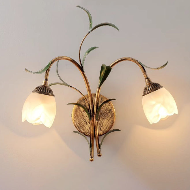 Traditional French Flower Wall Sconce – 1/2-Light Iron & Glass Lamp for Living Room