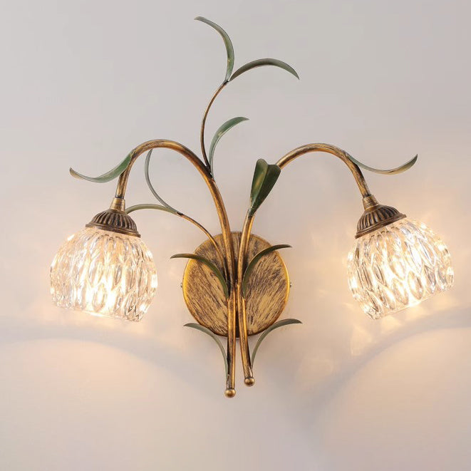 Traditional French Flower Wall Sconce – 1/2-Light Iron & Glass Lamp for Living Room