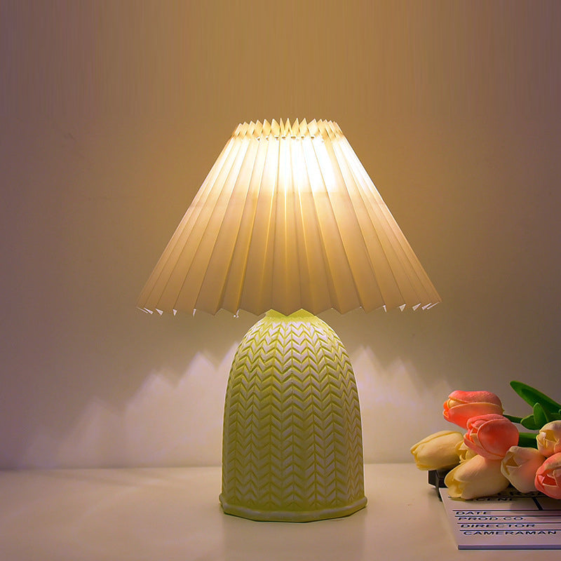Contemporary Nordic Table Lamp – 1-Light Fabric & Ceramic Frustum Cone Lamp for Bedroom