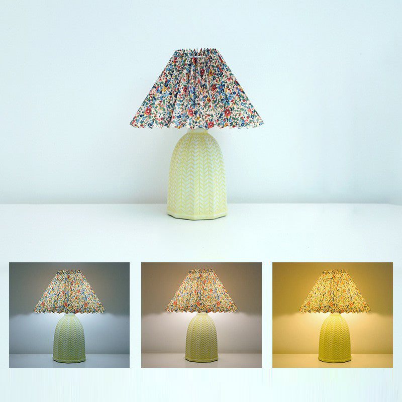 Contemporary Nordic Table Lamp – 1-Light Fabric & Ceramic Frustum Cone Lamp for Bedroom