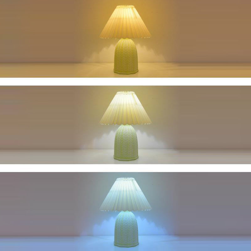 Contemporary Nordic Table Lamp – 1-Light Fabric & Ceramic Frustum Cone Lamp for Bedroom