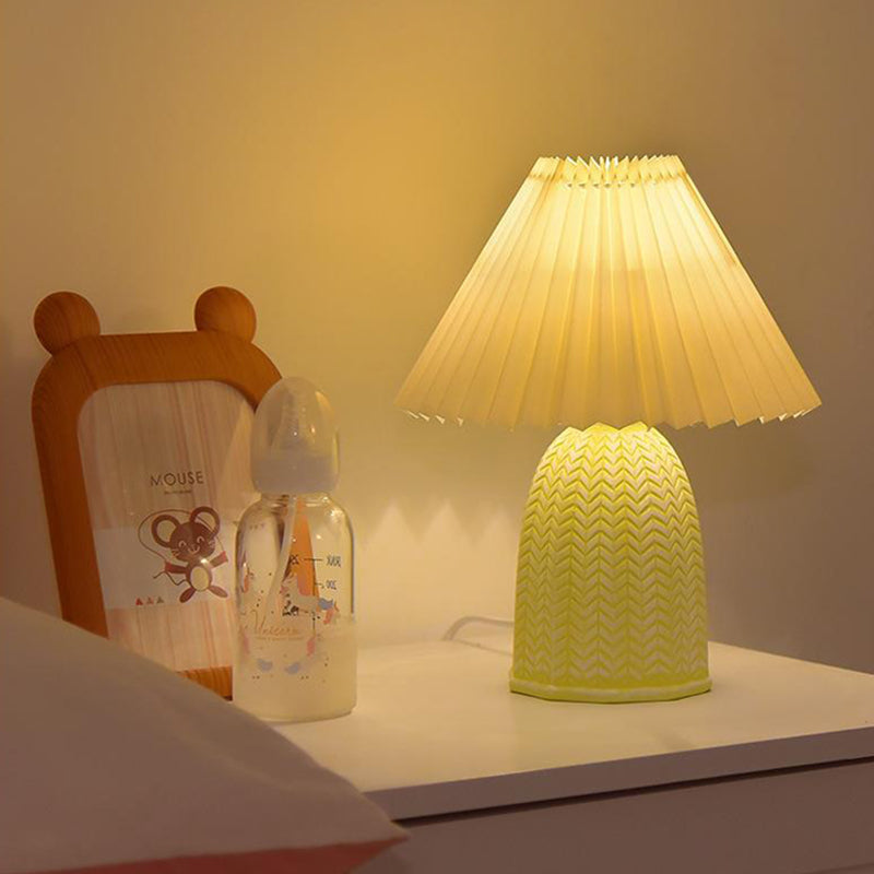 Contemporary Nordic Table Lamp – 1-Light Fabric & Ceramic Frustum Cone Lamp for Bedroom