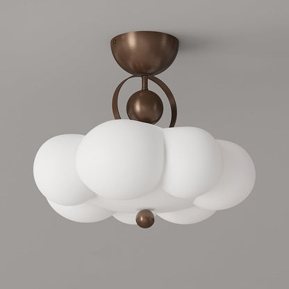 Traditional French Cloud Ceiling Light – Round Iron & PE LED Semi-Flush Mount for Bedroom