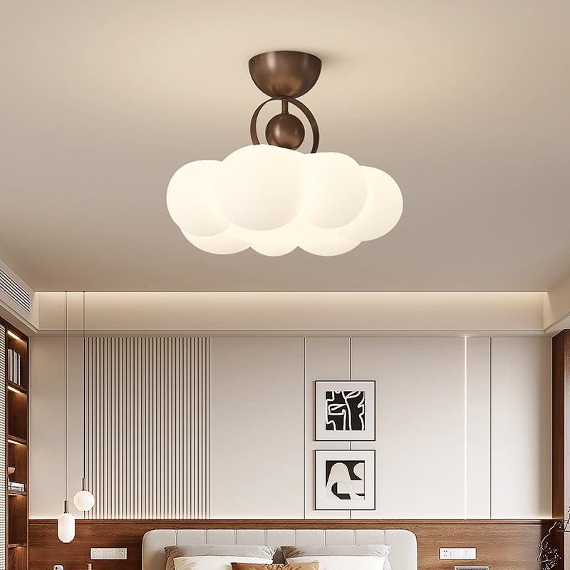Traditional French Cloud Ceiling Light – Round Iron & PE LED Semi-Flush Mount for Bedroom