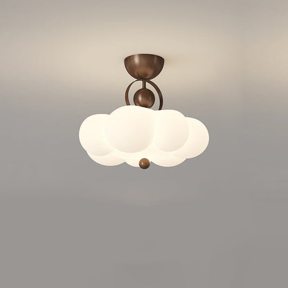 Traditional French Cloud Ceiling Light – Round Iron & PE LED Semi-Flush Mount for Bedroom