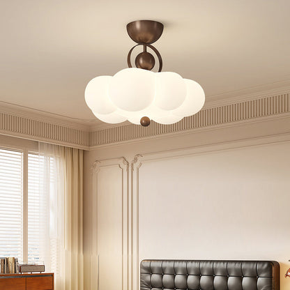 Traditional French Cloud Ceiling Light – Round Iron & PE LED Semi-Flush Mount for Bedroom