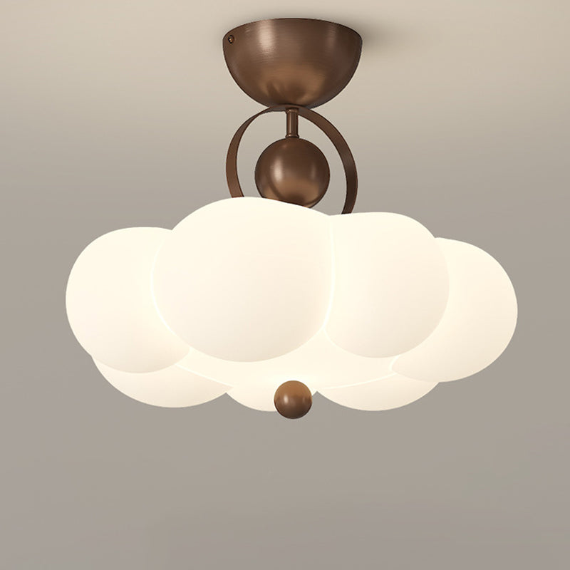 Traditional French Cloud Ceiling Light – Round Iron & PE LED Semi-Flush Mount for Bedroom