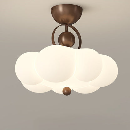 Traditional French Cloud Ceiling Light – Round Iron & PE LED Semi-Flush Mount for Bedroom