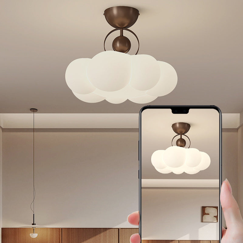 Traditional French Cloud Ceiling Light – Round Iron & PE LED Semi-Flush Mount for Bedroom