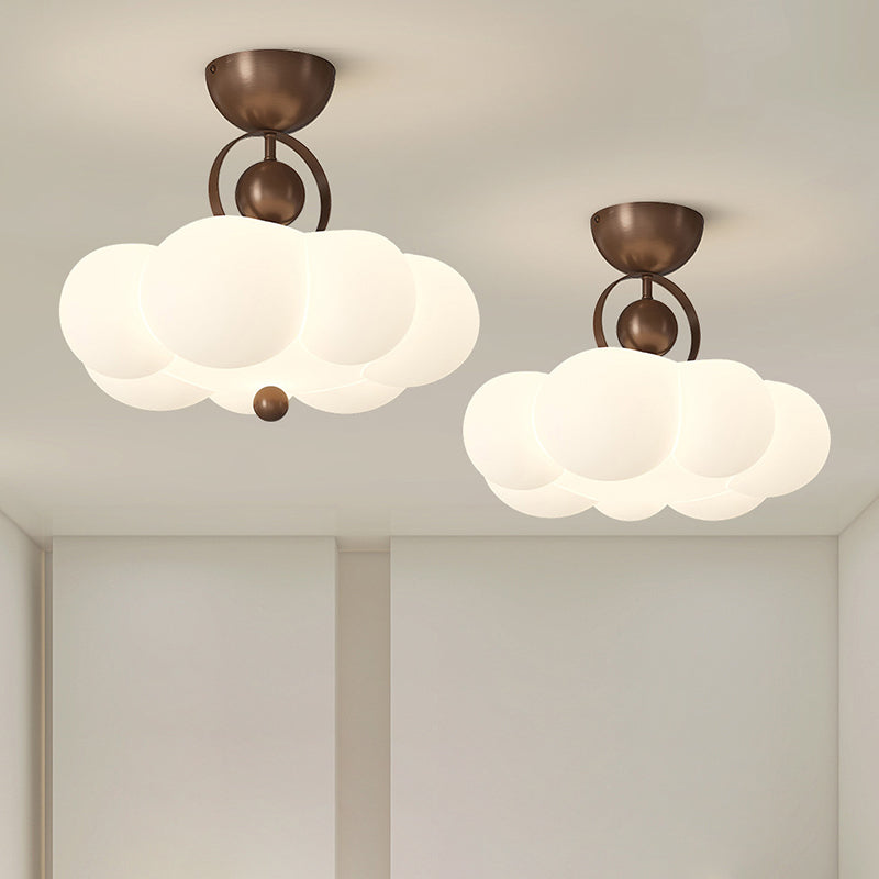 Traditional French Cloud Ceiling Light – Round Iron & PE LED Semi-Flush Mount for Bedroom