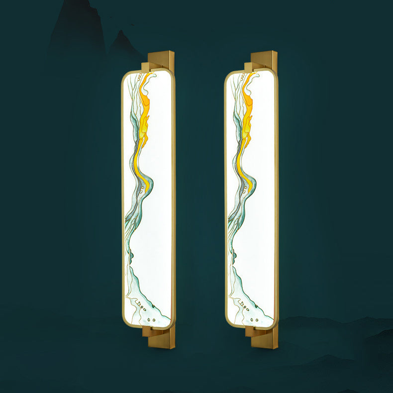 Traditional Chinese Wall Sconce – Rectangular Aluminum & Iron Enameled Glass LED Lamp for Living Room