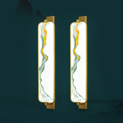 Traditional Chinese Wall Sconce – Rectangular Aluminum & Iron Enameled Glass LED Lamp for Living Room