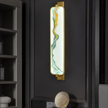 Traditional Chinese Wall Sconce – Rectangular Aluminum & Iron Enameled Glass LED Lamp for Living Room