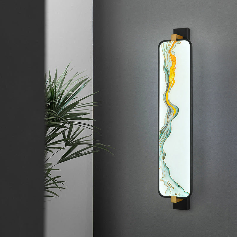 Traditional Chinese Wall Sconce – Rectangular Aluminum & Iron Enameled Glass LED Lamp for Living Room