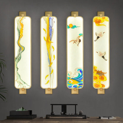 Traditional Chinese Wall Sconce – Rectangular Aluminum & Iron Enameled Glass LED Lamp for Living Room