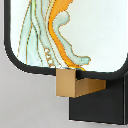 Traditional Chinese Wall Sconce – Rectangular Aluminum & Iron Enameled Glass LED Lamp for Living Room