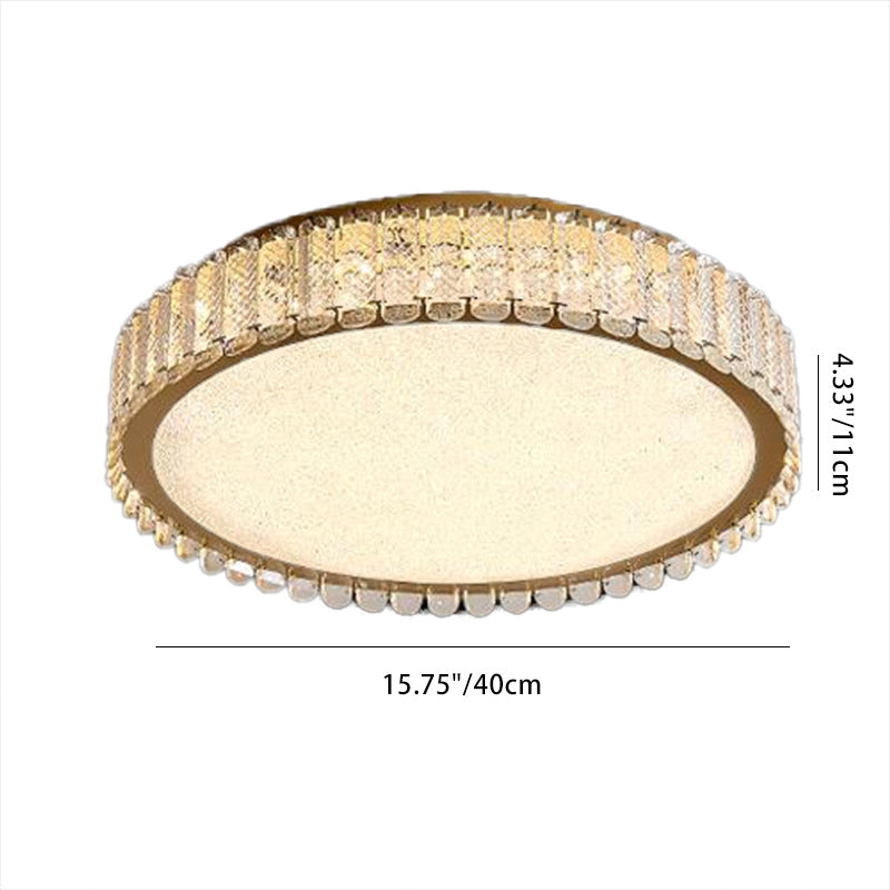 Modern Luxury LED Ceiling Light – Round Titanium & Crystal Flush Mount for Bedroom