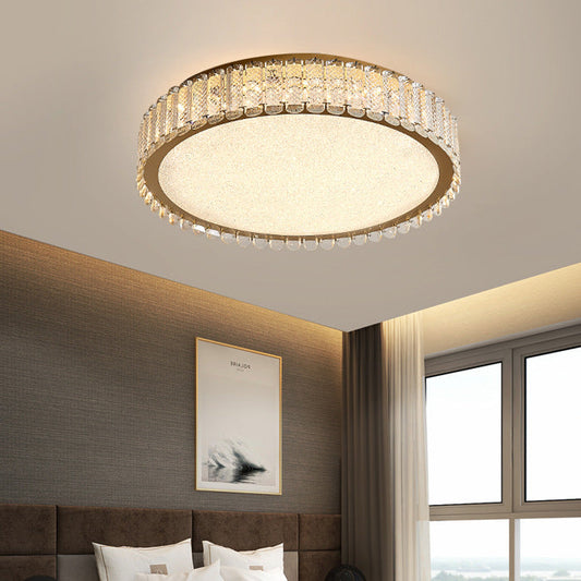 Modern Luxury LED Ceiling Light – Round Titanium & Crystal Flush Mount for Bedroom