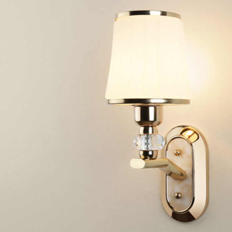 Contemporary Nordic Wall Sconce – 1/2-Light Iron & Glass Tapered Lamp with Crystal for Living Room