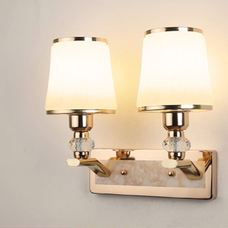 Contemporary Nordic Wall Sconce – 1/2-Light Iron & Glass Tapered Lamp with Crystal for Living Room