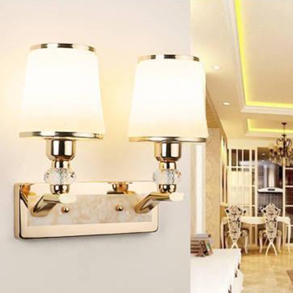 Contemporary Nordic Wall Sconce – 1/2-Light Iron & Glass Tapered Lamp with Crystal for Living Room