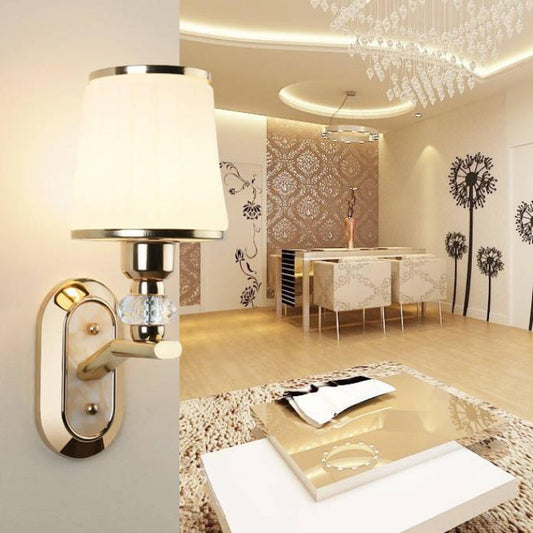 Contemporary Nordic Wall Sconce – 1/2-Light Iron & Glass Tapered Lamp with Crystal for Living Room