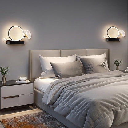 Contemporary Creative Wall Sconce – LED Ginkgo Biloba Circle Lamp in Iron & Acrylic for Bedroom