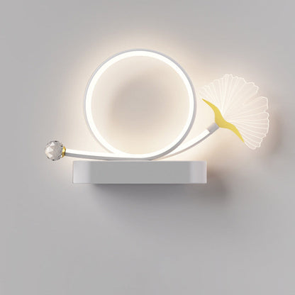 Contemporary Creative Wall Sconce – LED Ginkgo Biloba Circle Lamp in Iron & Acrylic for Bedroom