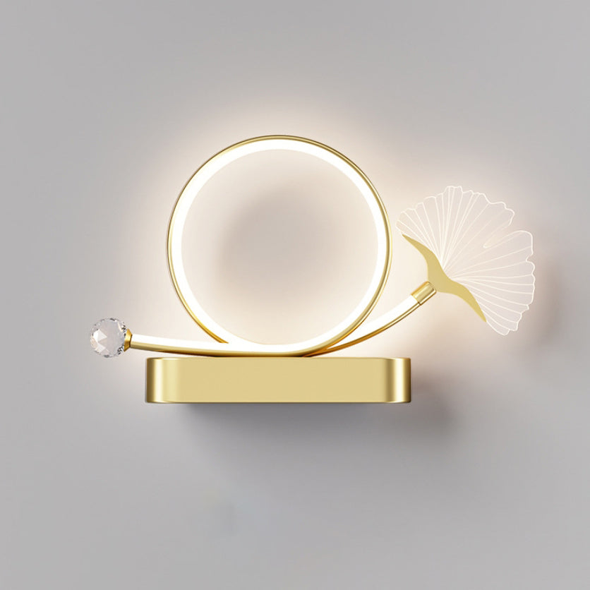 Contemporary Creative Wall Sconce – LED Ginkgo Biloba Circle Lamp in Iron & Acrylic for Bedroom