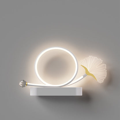 Contemporary Creative Wall Sconce – LED Ginkgo Biloba Circle Lamp in Iron & Acrylic for Bedroom