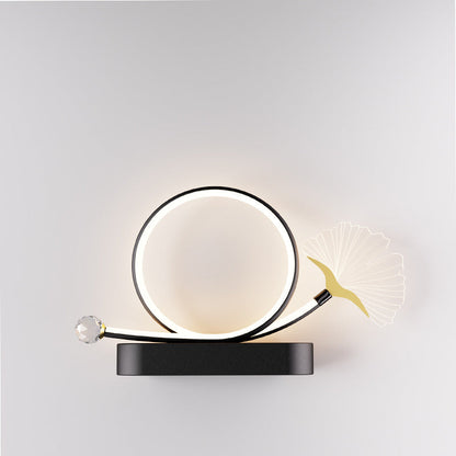 Contemporary Creative Wall Sconce – LED Ginkgo Biloba Circle Lamp in Iron & Acrylic for Bedroom