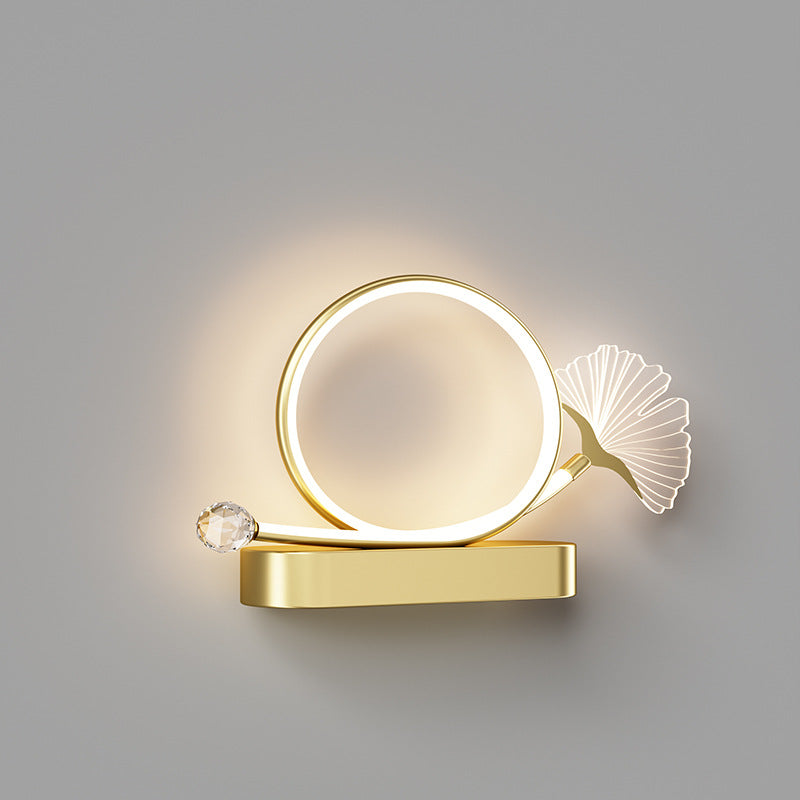 Contemporary Creative Wall Sconce – LED Ginkgo Biloba Circle Lamp in Iron & Acrylic for Bedroom