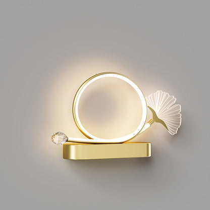 Contemporary Creative Wall Sconce – LED Ginkgo Biloba Circle Lamp in Iron & Acrylic for Bedroom
