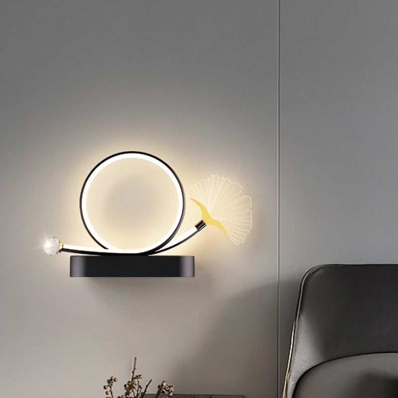 Contemporary Creative Wall Sconce – LED Ginkgo Biloba Circle Lamp in Iron & Acrylic for Bedroom