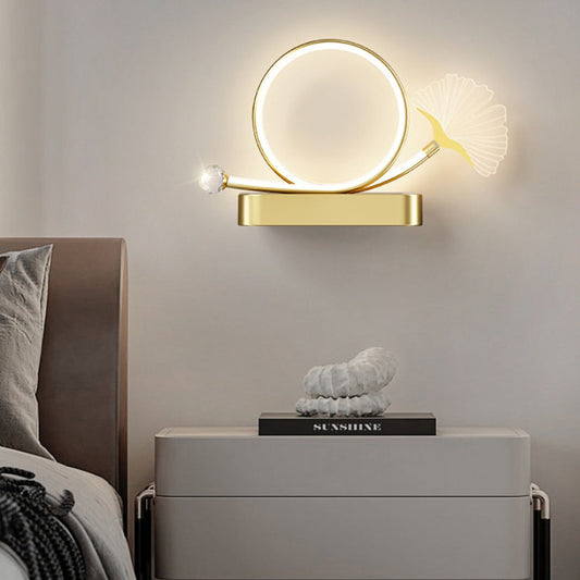 Contemporary Creative Wall Sconce – LED Ginkgo Biloba Circle Lamp in Iron & Acrylic for Bedroom
