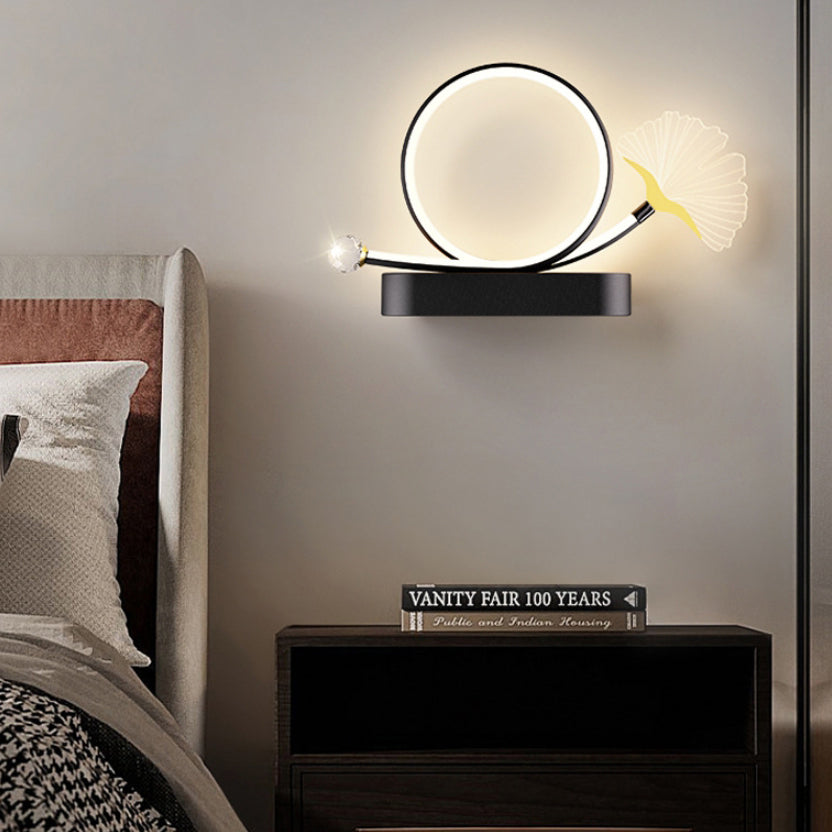 Contemporary Creative Wall Sconce – LED Ginkgo Biloba Circle Lamp in Iron & Acrylic for Bedroom