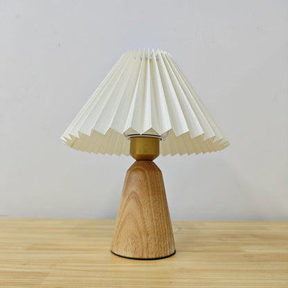 Modern Simplicity Table Lamp – 1-Light Cone Solid Wood & Fabric Lamp for Bedroom