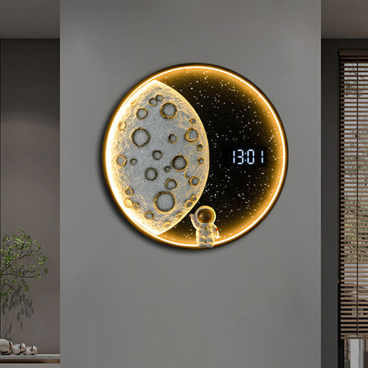 Contemporary Creative Wall Sconce – LED Moon-Inspired Round Lamp in Resin, Aluminum & Wood for Living Room