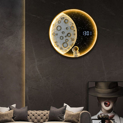 Contemporary Creative Wall Sconce – LED Moon-Inspired Round Lamp in Resin, Aluminum & Wood for Living Room