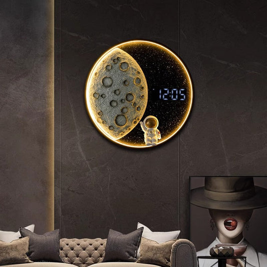 Contemporary Creative Wall Sconce – LED Moon-Inspired Round Lamp in Resin, Aluminum & Wood for Living Room