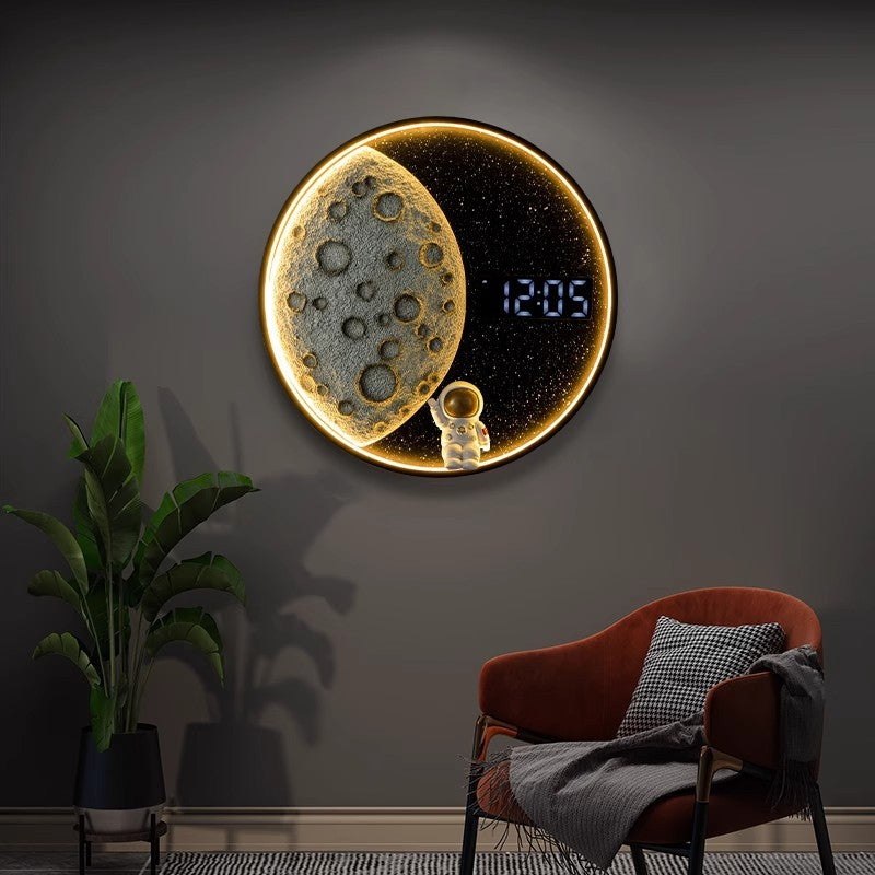 Contemporary Creative Wall Sconce – LED Moon-Inspired Round Lamp in Resin, Aluminum & Wood for Living Room