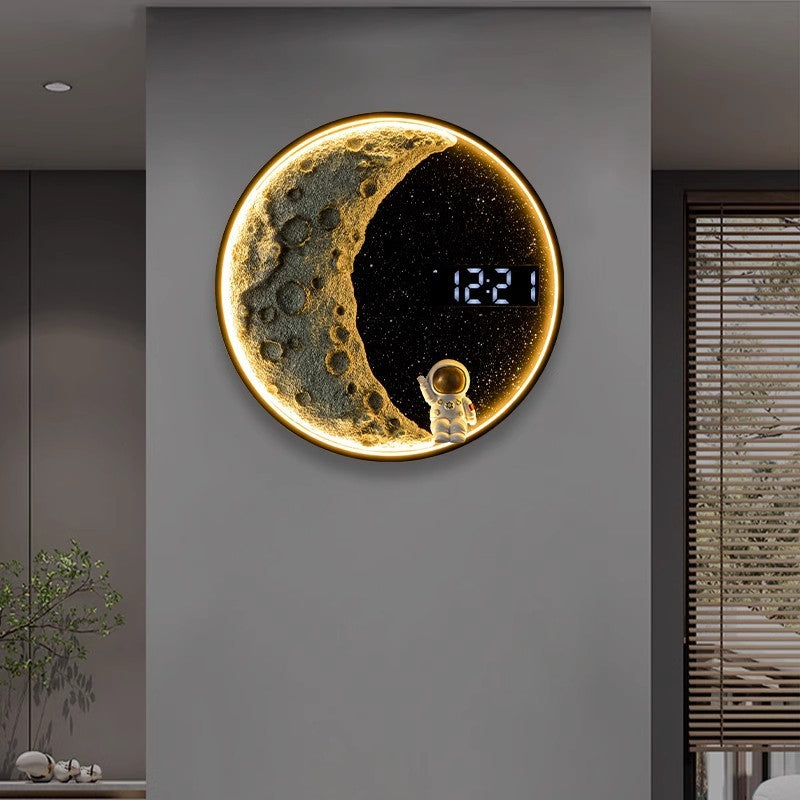 Contemporary Creative Wall Sconce – LED Moon-Inspired Round Lamp in Resin, Aluminum & Wood for Living Room