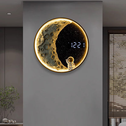 Contemporary Creative Wall Sconce – LED Moon-Inspired Round Lamp in Resin, Aluminum & Wood for Living Room