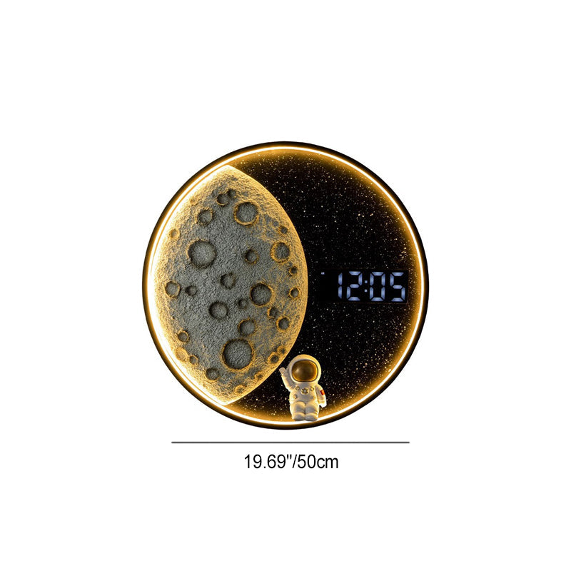 Contemporary Creative Wall Sconce – LED Moon-Inspired Round Lamp in Resin, Aluminum & Wood for Living Room