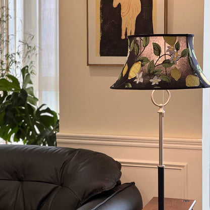 Traditional Chinese Frustum Cone Fabric Solid Wood 1-Light Standing Floor Lamp For Living Room