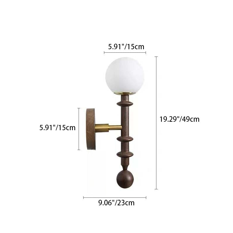Traditional French Wood Glass Sphere 1-Light Wall Sconce Lamp For Bedroom